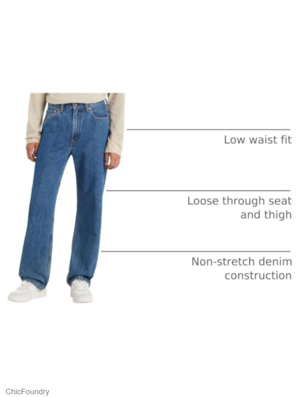 Mens 565 Loose Straight Jeans - Mid Rise, 100% Cotton, Non-Stretch - Picture 3 of 4